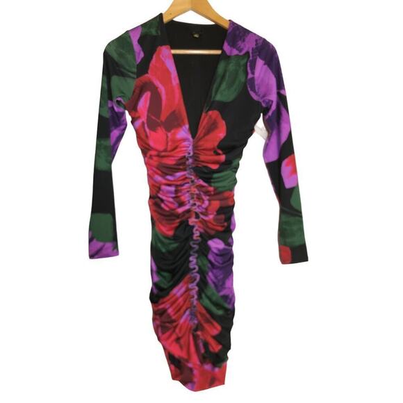 AFRM Phillipa Dress Floral Print Long Sleeve Ruched Bodycon Mini NWT M - Picture 7 of 12